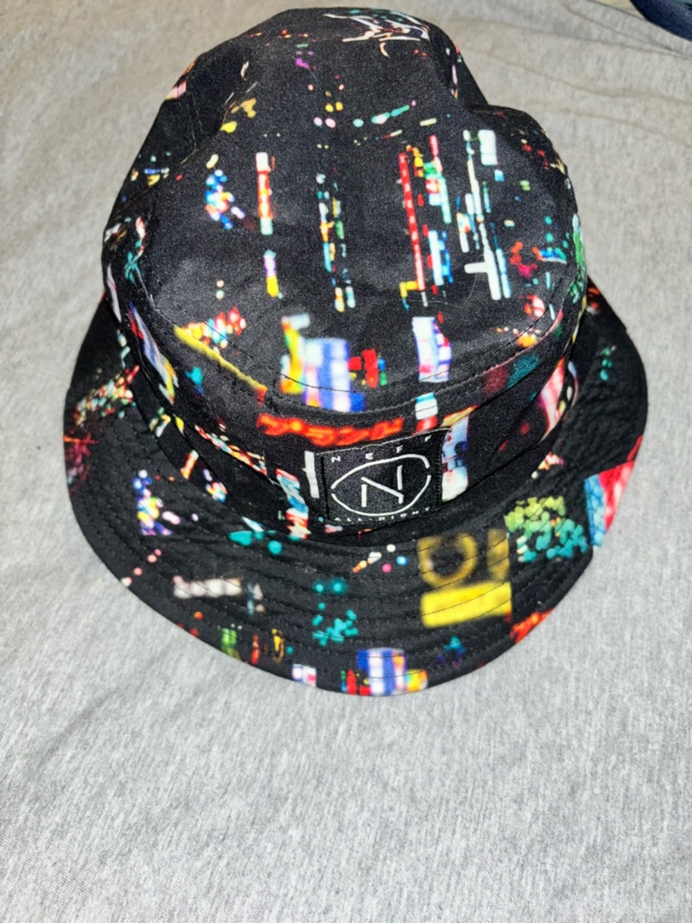 Neff Black Bucket Hat with Neon Pixel Print